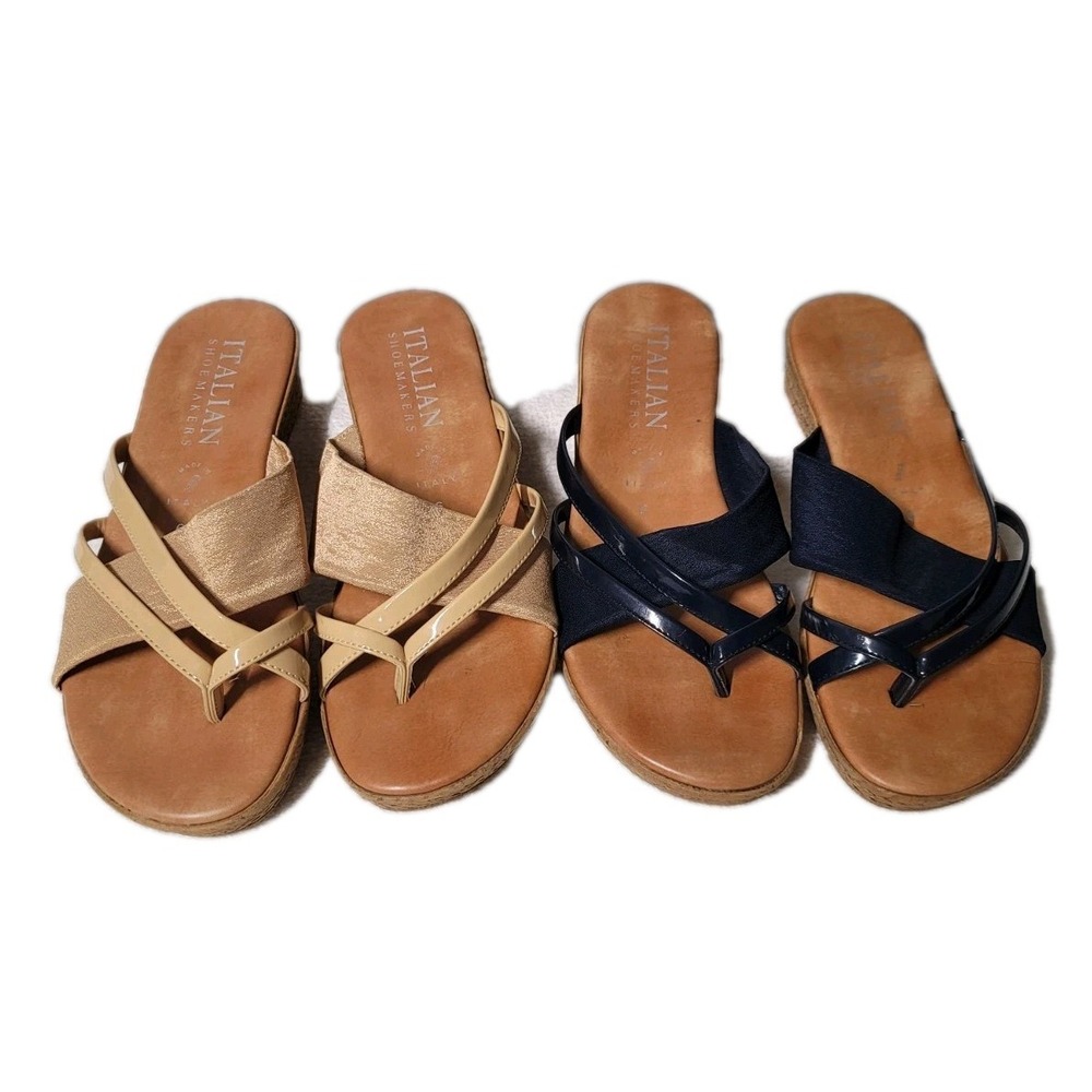 Italian Shoemakers Two-Pair Women's Sandal Set in Beige and Navy